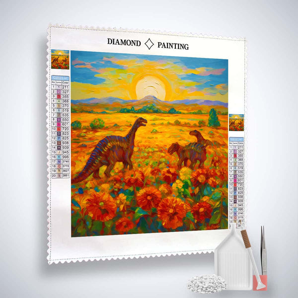 AB Diamond Painting - Dinosaurier auf Blumenfeld - gedruckt in Ultra-HD - AB Diamond, Dinosaurier, Neu eingetroffen, Quadratisch