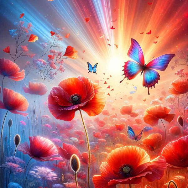 Poppies, butterfly - Paint by Numbers