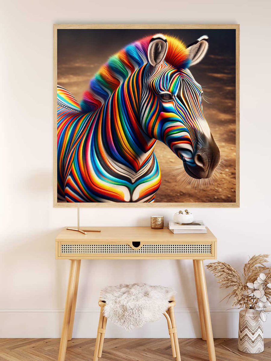 Paint by Numbers - Colorful Zebra Artwork on Wall Above Minimalist Wooden Desk
