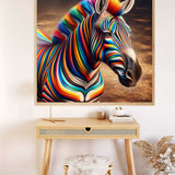 Paint by Numbers - Colorful Zebra Artwork on Wall Above Minimalist Wooden Desk