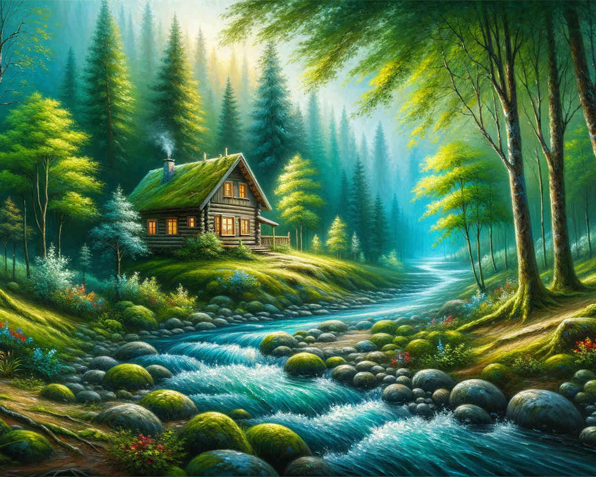 Paint by Numbers - Cottage in the forest by the river
