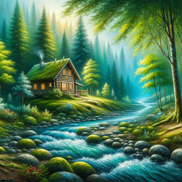 Paint by Numbers - Cottage in the forest by the river