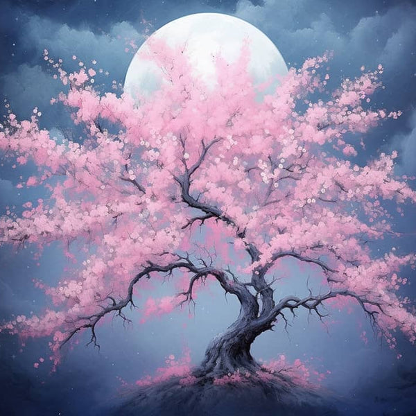 Peach blossom tree at night - Paint by Numbers