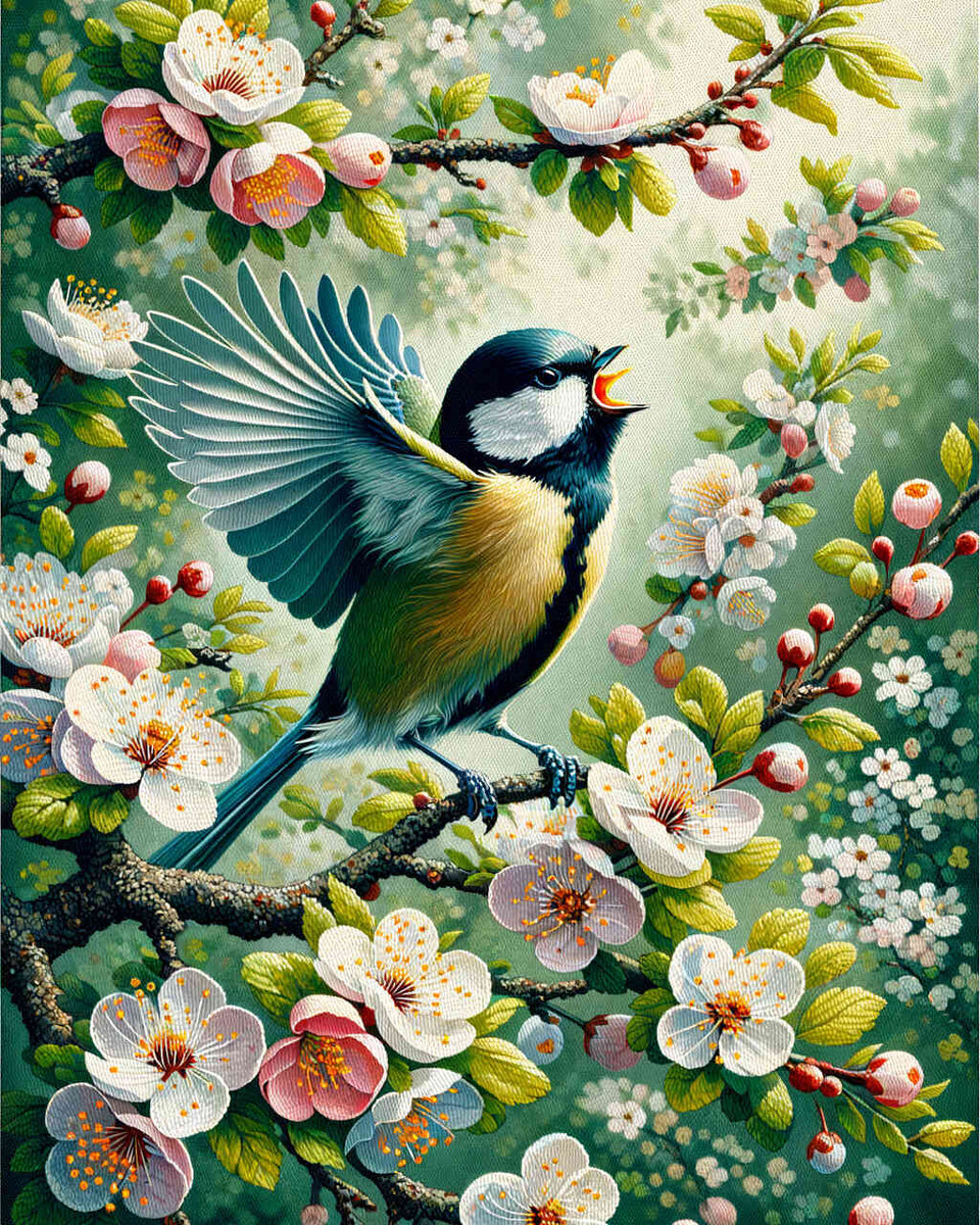 Tits in flowers - Paint by Numbers