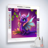 Diamond Painting Kit - Dragon Flame, Paint by Numbers canvas with colorful baby dragon design and painting tools