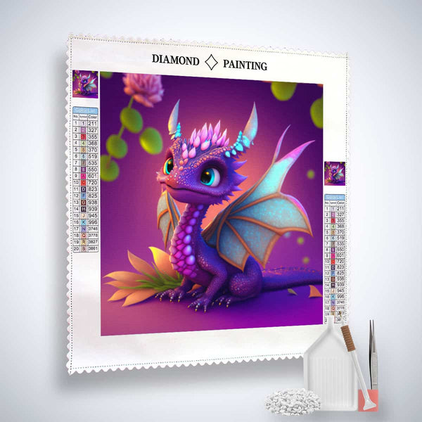 Diamond Painting Kit - Dragon Flame, Paint by Numbers canvas with colorful baby dragon design and painting tools