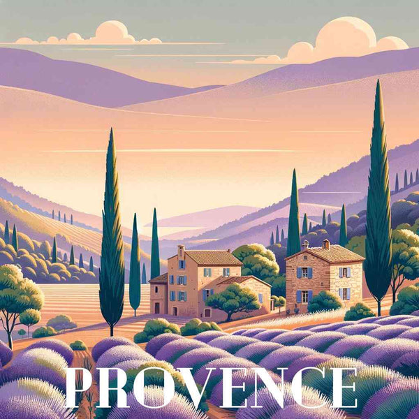 Paint by Numbers - Lavendeltraum in der Provence with lavender fields, cypress trees, and traditional French country houses