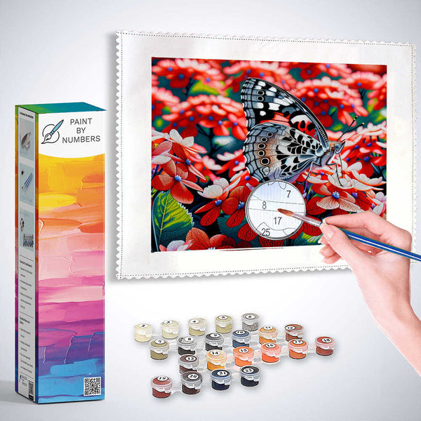 Paint by Numbers - Butterfly, red flowers