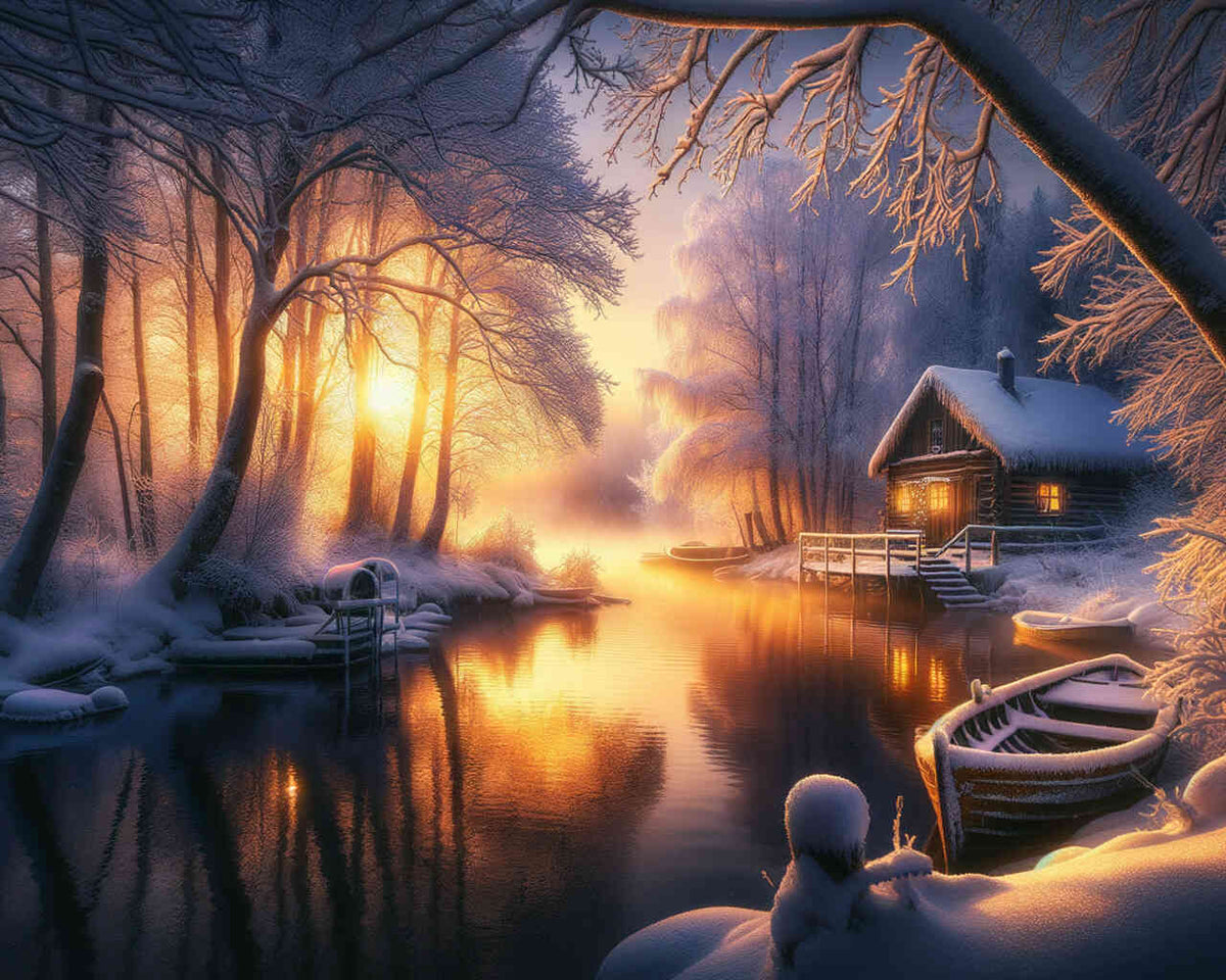 House in winter, sunset - Paint by Numbers