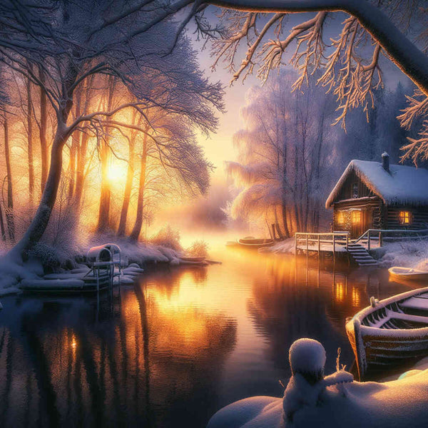 House in winter, sunset - Paint by Numbers