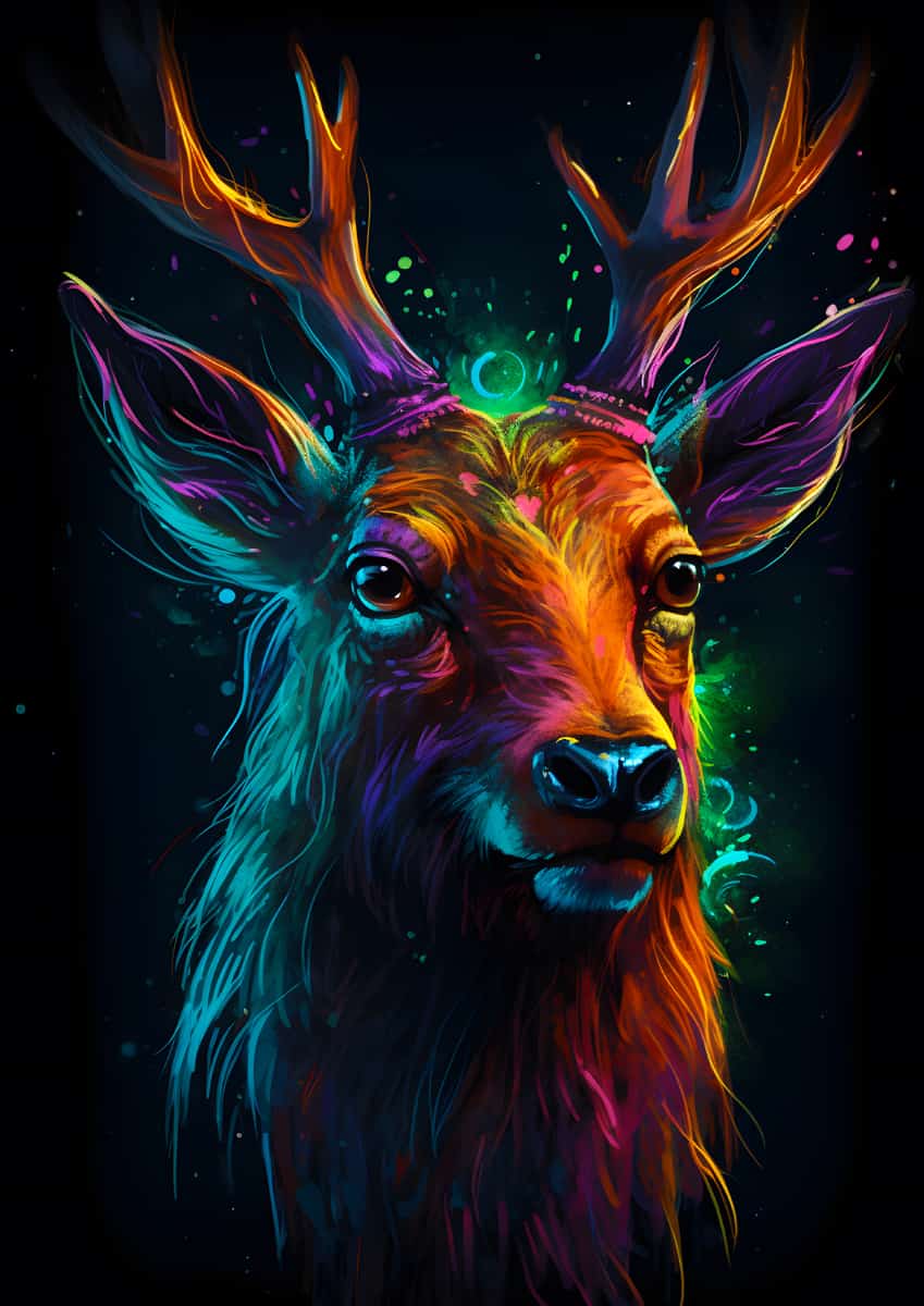 Paint by Numbers Deer Portrait Dark with Vibrant Colors - Diamond Painting Kit
