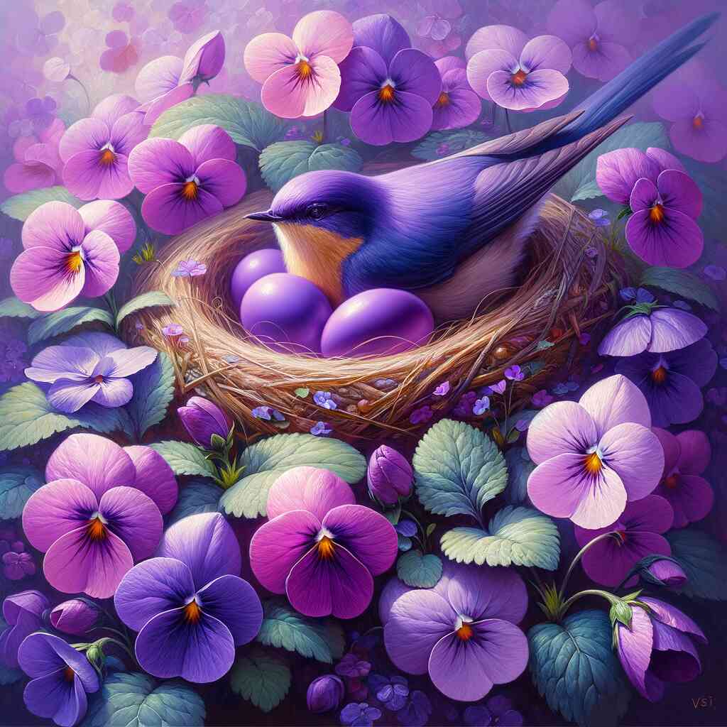 Paint by Numbers - Purple Bird with Flowers