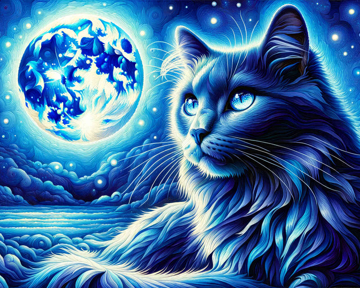 Cat in night blue - Paint by Numbers