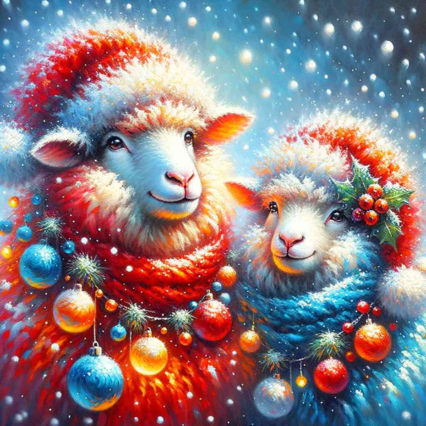 Paint by Numbers - Red and blue Christmas sheep