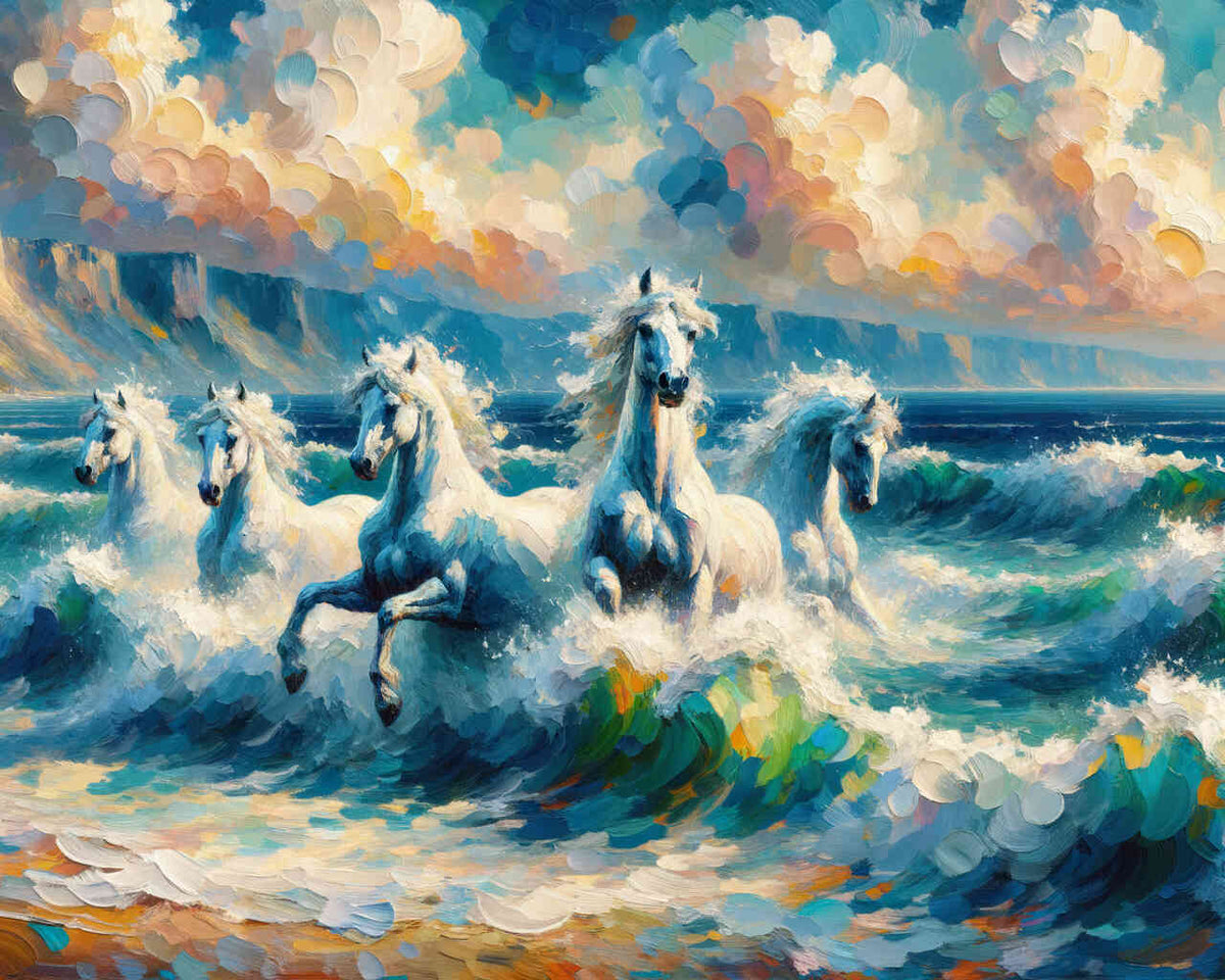 White horses, sea - Paint by Numbers