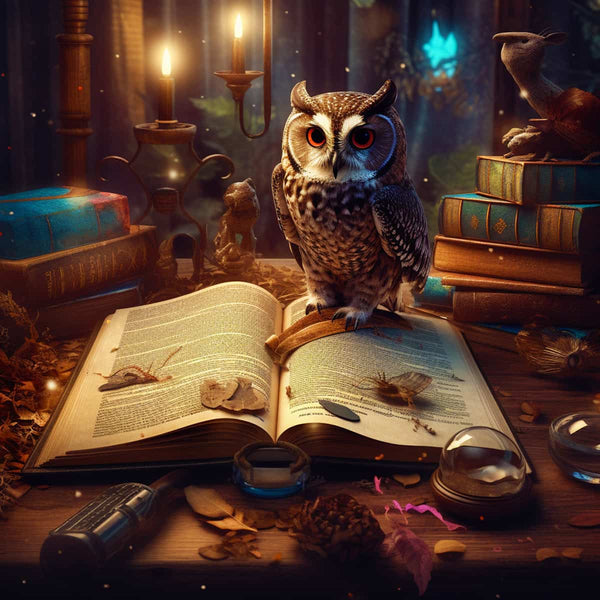 Malen nach Zahlen - Eule mit Buch und Kerzen - hochwertige Leinwand - 170523, eule, fantasy, harry potter, Neu eingetroffen, Quadratisch, tiere