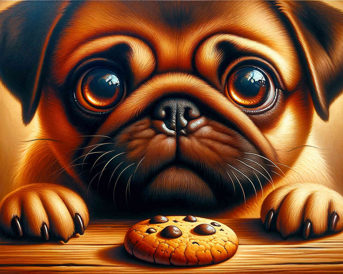 Dog, Pug with cookie - Paint by Numbers