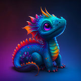 Colorful curious dragon diamond painting kit for paint by numbers enthusiasts on a professional canvas with acrylic diamonds.