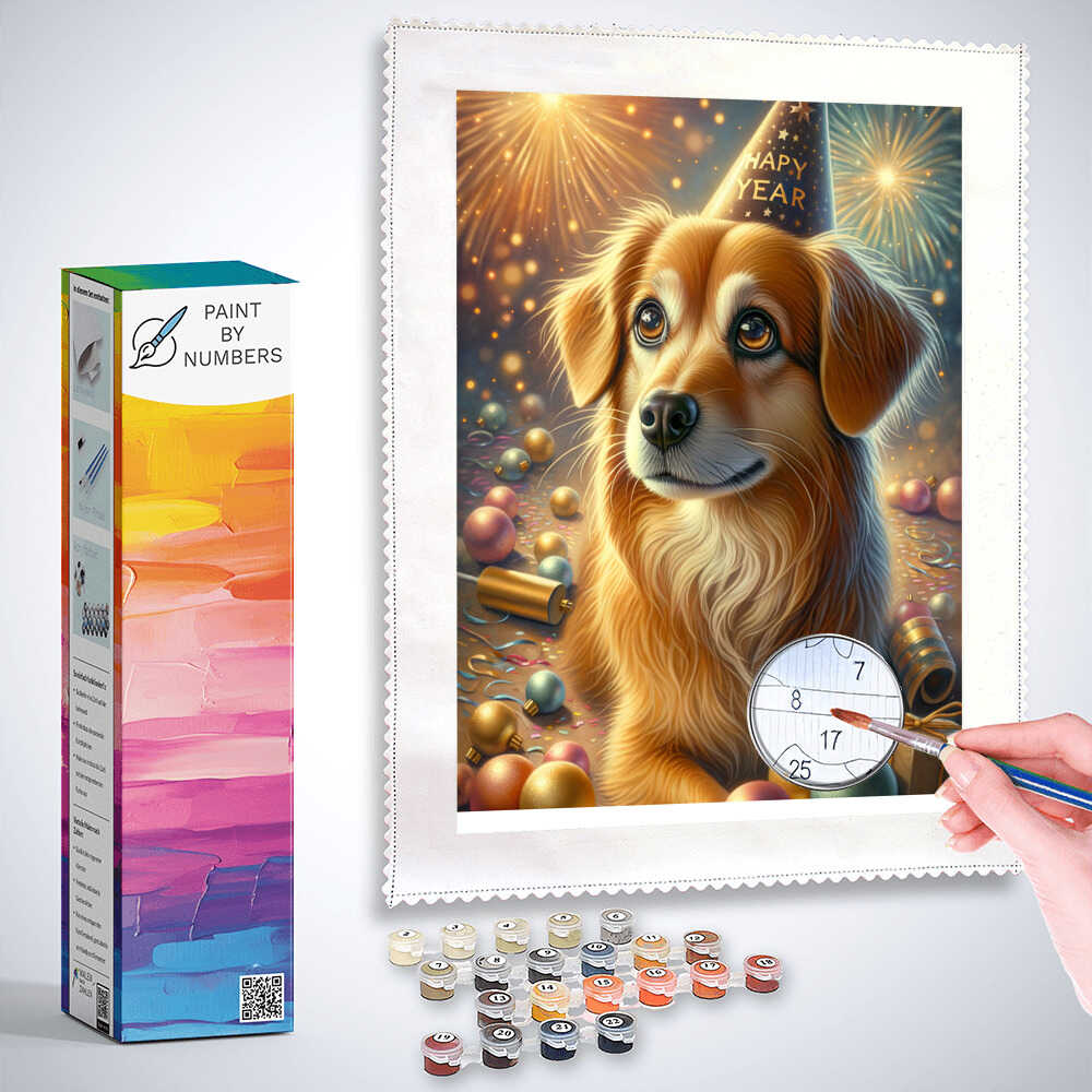 Paint by Numbers - Cute dog, New Year's Eve