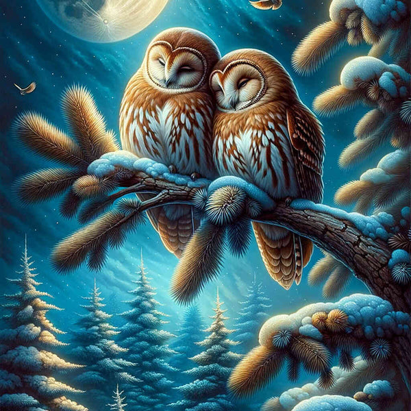 Paint by Numbers - Owl Couple on Fir Branch