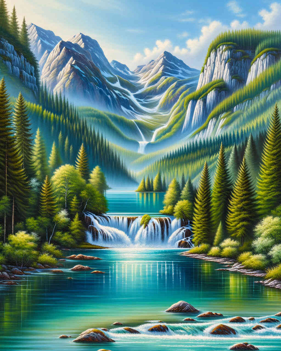 Paint by Numbers - Mountain Lake with Waterfall