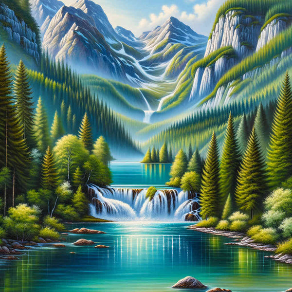 Paint by Numbers - Mountain Lake with Waterfall