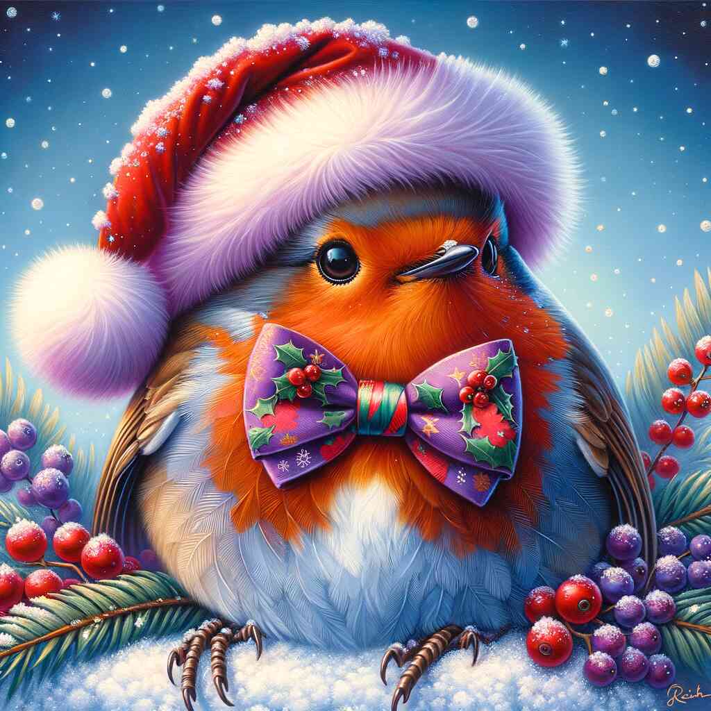 Paint by Numbers - Robin with Christmas hat