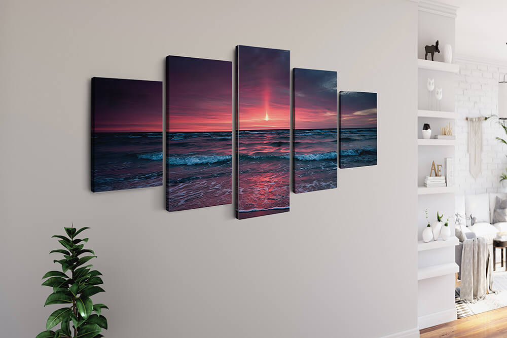 Malen nach Zahlen 5 teilig - Meeresrauschen im Roten Sonnenuntergang - hochwertige Leinwand - multi5, neue_bilder
