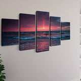Malen nach Zahlen 5 teilig - Meeresrauschen im Roten Sonnenuntergang - hochwertige Leinwand - multi5, neue_bilder