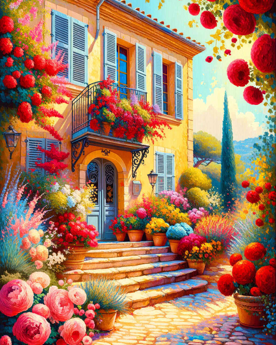 Mediterranean house with flowers - Paint by Numbers