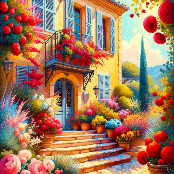 Mediterranean house with flowers - Paint by Numbers