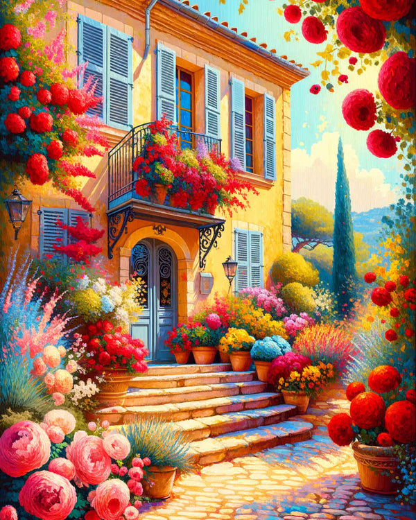 Mediterranean house with flowers - Paint by Numbers