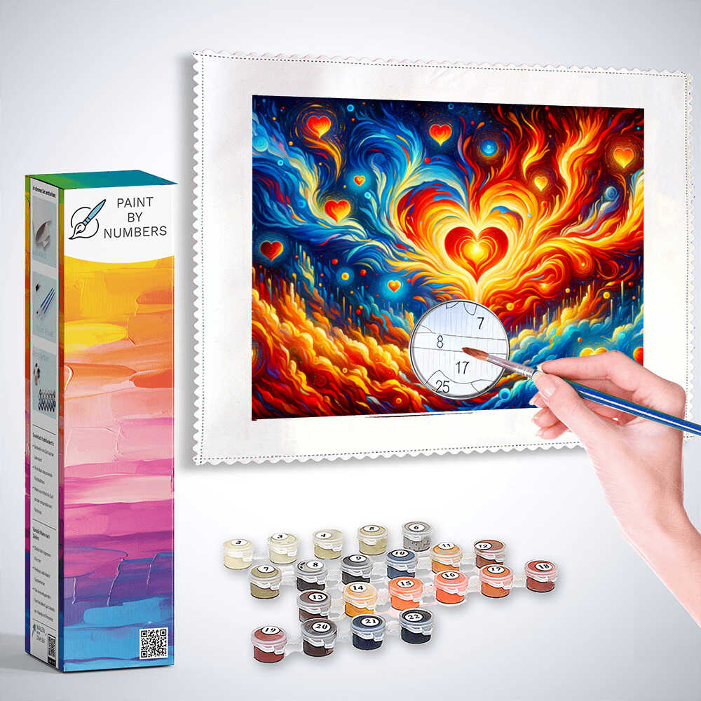 Paint by Numbers - Flaming Hearts
