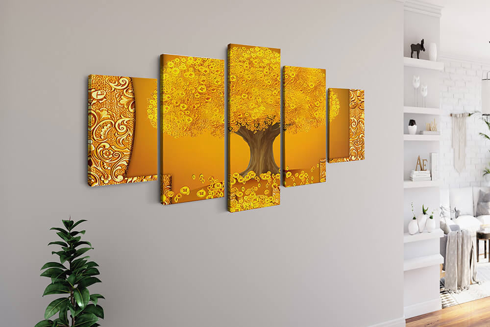 Malen nach Zahlen 5 teilig - Gelb und goldener Baum, Abstrakt - hochwertige Leinwand - multi5, neue_bilder