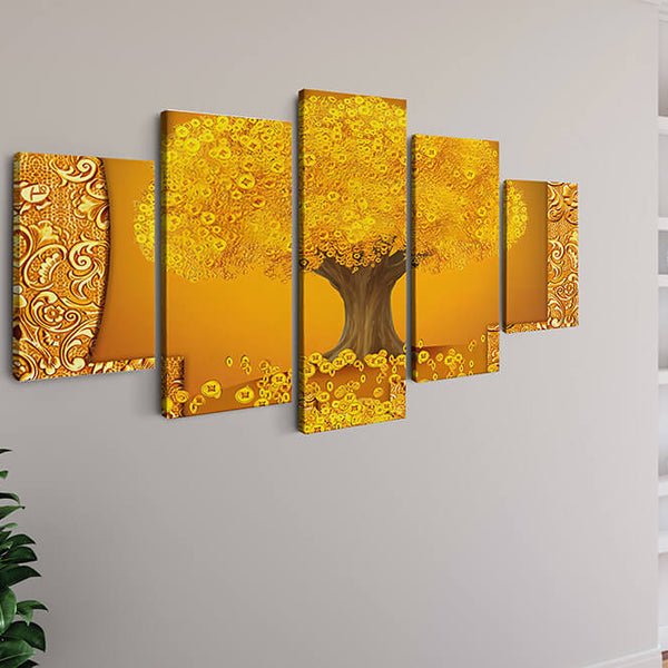 Malen nach Zahlen 5 teilig - Gelb und goldener Baum, Abstrakt - hochwertige Leinwand - multi5, neue_bilder