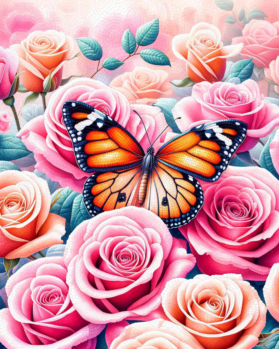 Paint by Numbers - Pink Rose Butterfly
