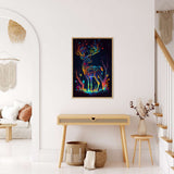 AB Diamond Painting - Glowing Deer on wall in modern living room, Paint by Numbers kit with professional canvas and enhanced acrylic diamonds.