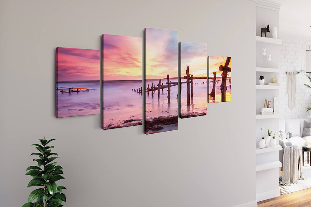 Malen nach Zahlen 5 teilig - Das Meer im Nebel, Sonnenuntergang - hochwertige Leinwand - multi5, neue_bilder