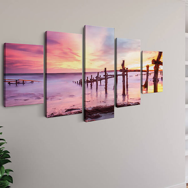 Malen nach Zahlen 5 teilig - Das Meer im Nebel, Sonnenuntergang - hochwertige Leinwand - multi5, neue_bilder