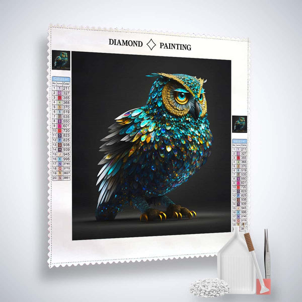 Diamond Painting - Eule inder Nacht Türkis - gedruckt in Ultra-HD - Eule, Neu eingetroffen, Quadratisch, Tiere