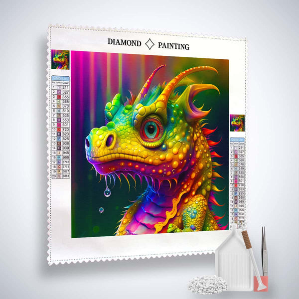 AB Diamond Painting - Colorful Dragon kit with acrylic diamonds, professional canvas, artist's tweezers, and application pen included. Paint by Numbers.