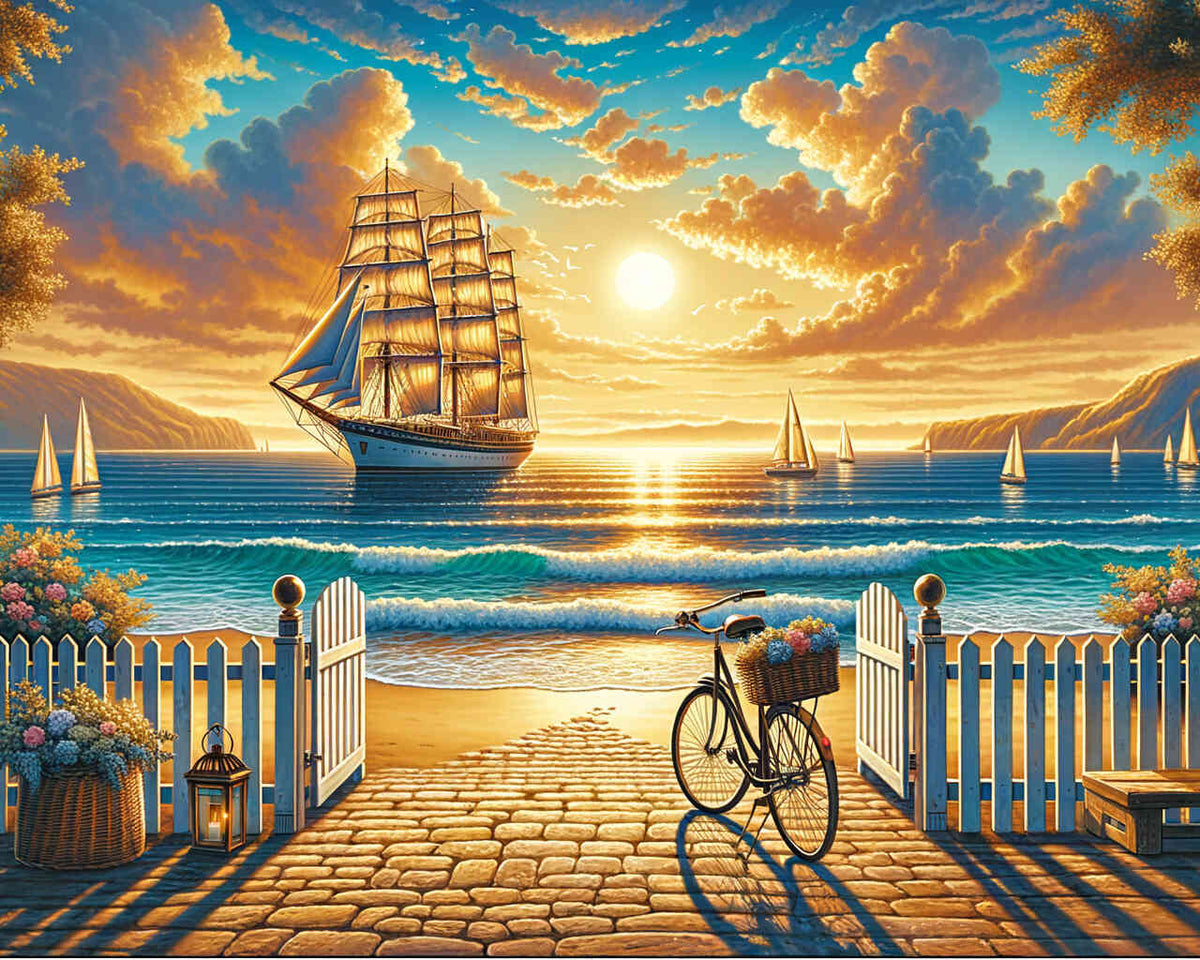 Sailing ship, bicycle - Paint by Numbers