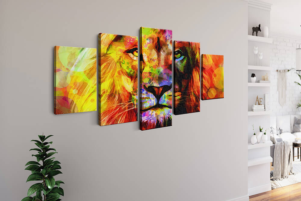 Malen nach Zahlen 5 teilig - Hübscher Löwe, bunt und abstrakt - hochwertige Leinwand - multi5, neue_bilder