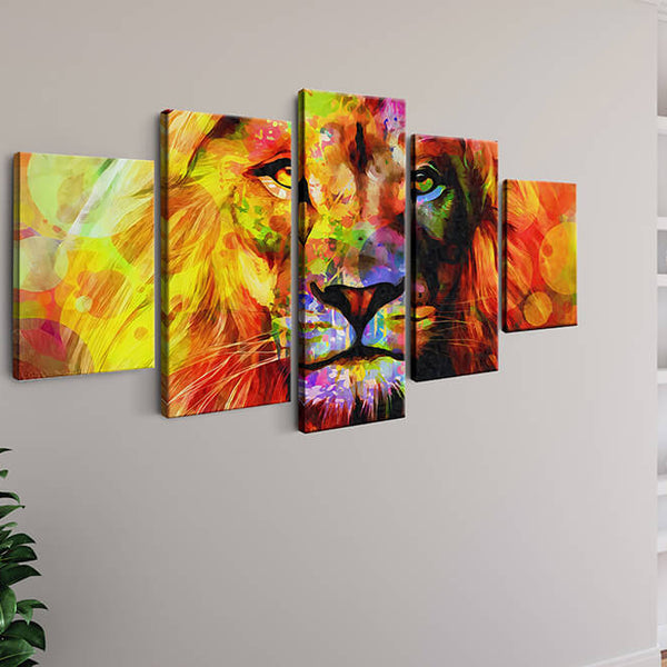 Malen nach Zahlen 5 teilig - Hübscher Löwe, bunt und abstrakt - hochwertige Leinwand - multi5, neue_bilder