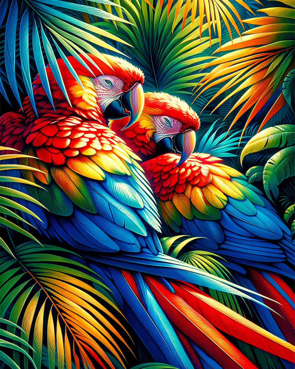 Paint by Numbers - Parrots Under Palm