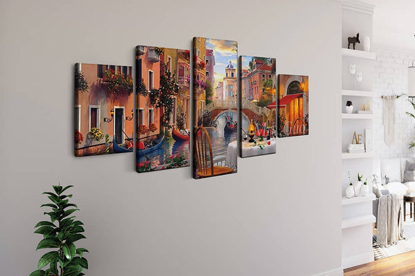 Malen nach Zahlen 5 teilig - Venedig, Dinner am Kanal - hochwertige Leinwand - multi5, neue_bilder