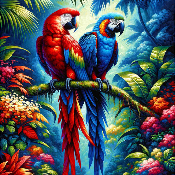 Red and blue parrot - Paint by Numbers
