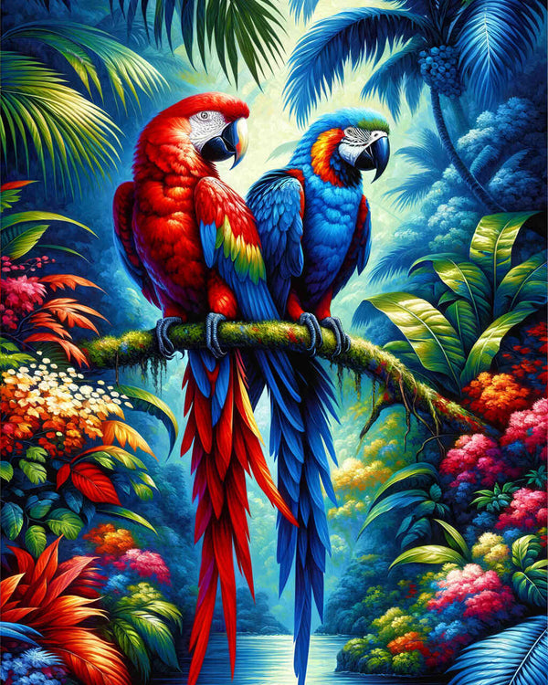 Red and blue parrot - Paint by Numbers