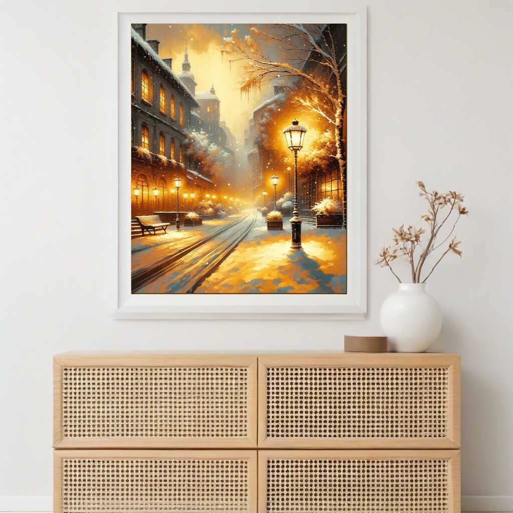 Snowy city lantern - Paint by Numbers