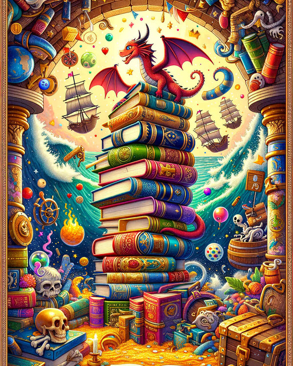 Paint by Numbers - Book tower, cartoon